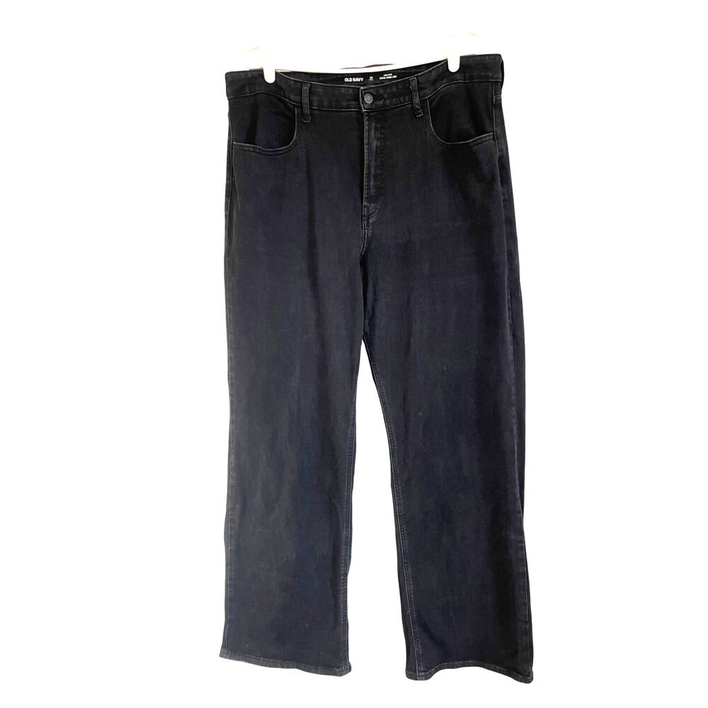 Old Navy Womans High Rise Wow Wide Leg Black Jeans Retro Inspired Boho 16T